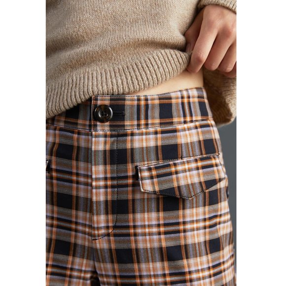 Anthropologie Maeve Flared Plaid Pants Black Motif - Size 16 Petite 16P - Picture 3 of 12